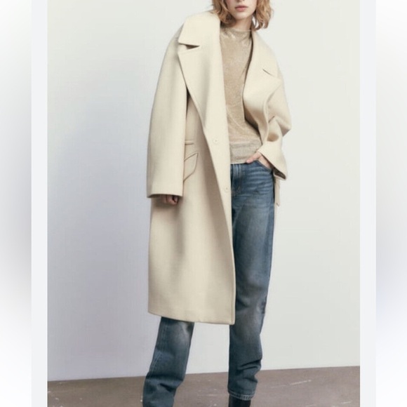 Zara Jackets & Blazers - NWT Zara Oversized Coat With Pockets Size XL cream neutrals capsule old money